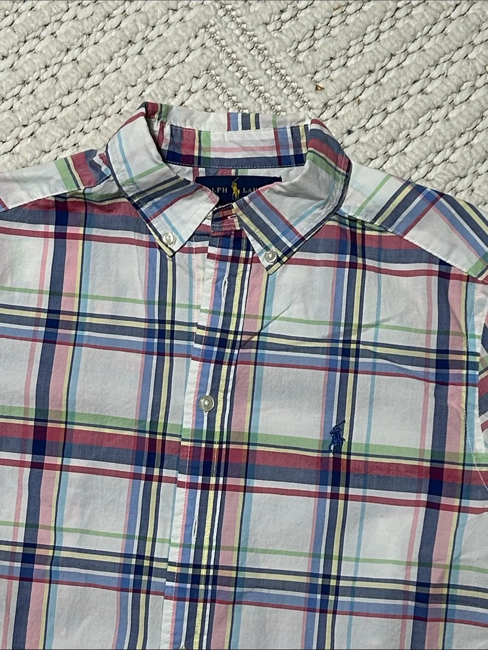 Ralph Lauren Short-Sleeve Plaid Button-Down Shirt - White, Navy, Red, Green